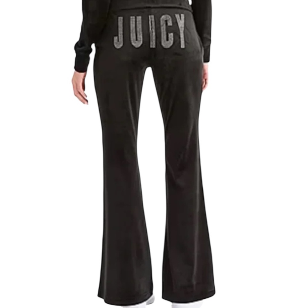 Juicy Couture Velour Pants Flare Leg Bling Logo M Black